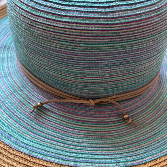 San Diego Hat Company Teal Womens Mixed Brim Sun Brim One Size Ribbon Woven Hat - Picture 3 of 13